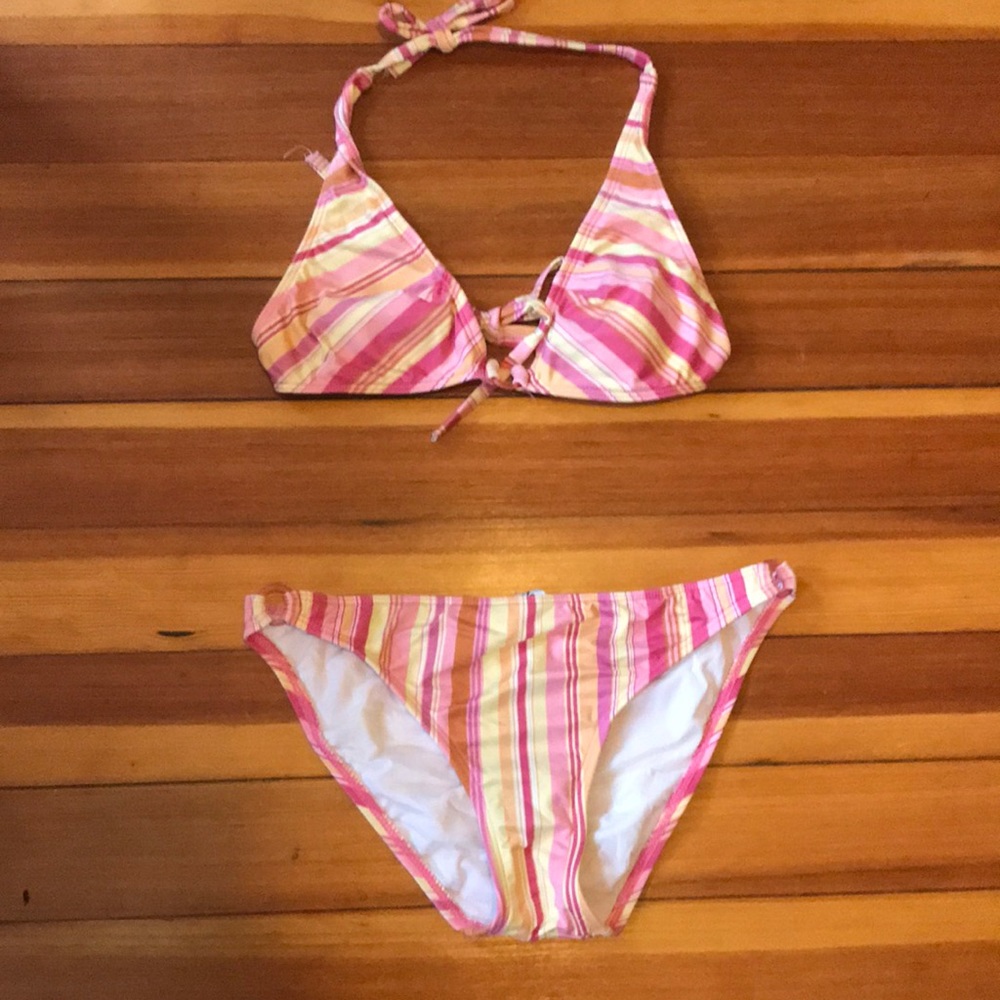 Rampage Swimwear Pink & Yellow Striped Bikini